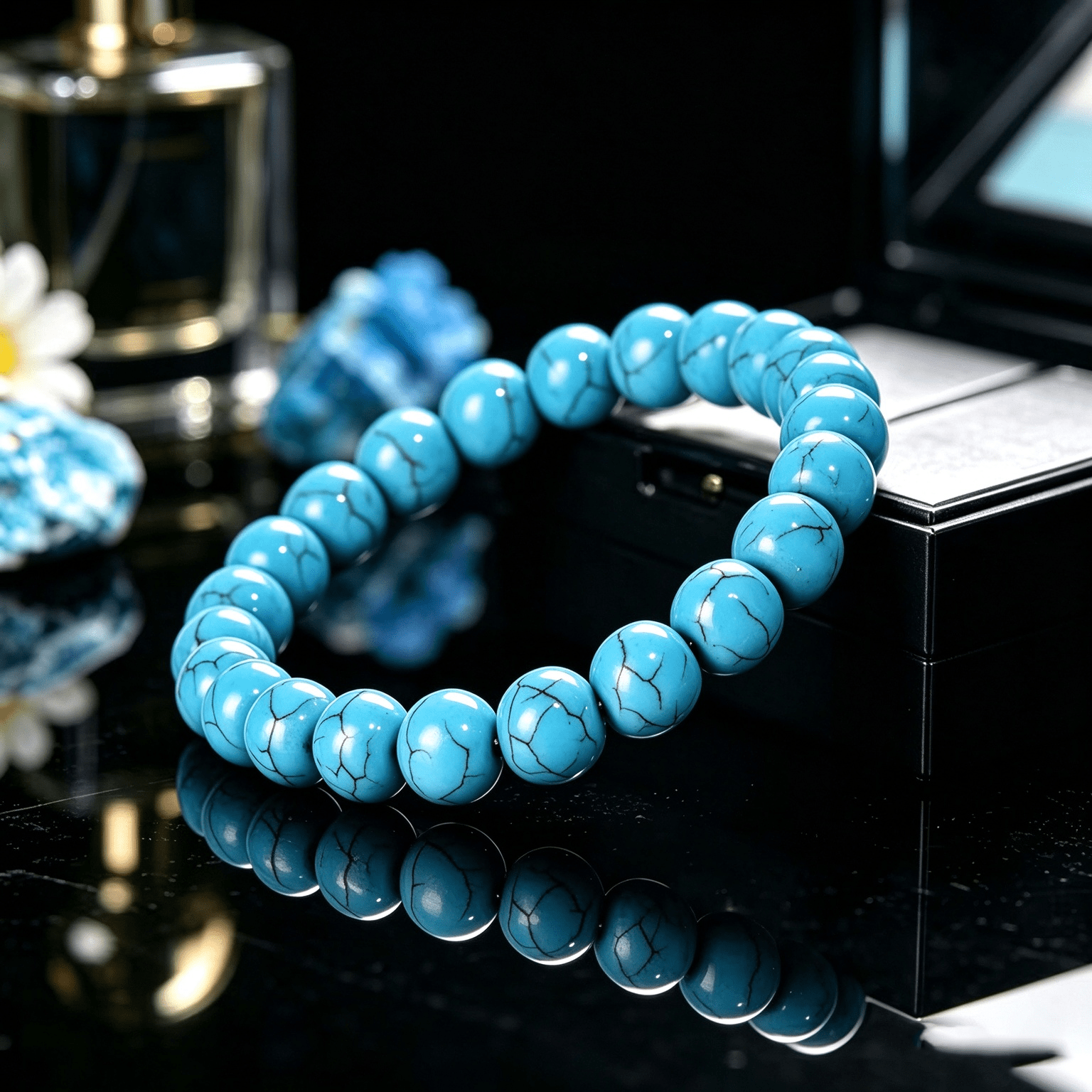 4pc Vintage Turquoise Round Bead Stretch Bracelet Set, Minimalist Style